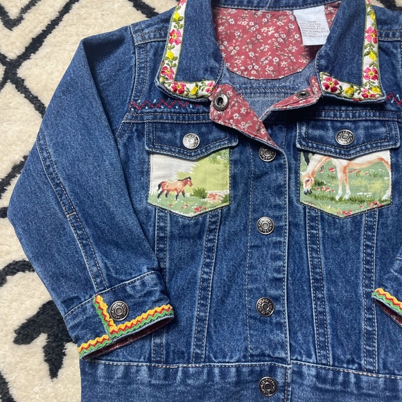 Unique Baby 18 Month Horse Theme Jean Jacket Button Front Colorful Trim - Picture 3 of 9